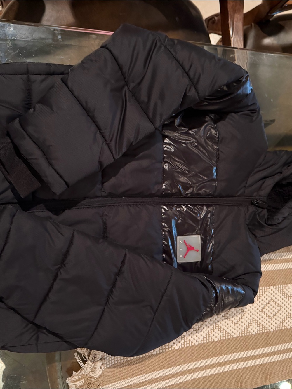 Jordan Black Quilted Puffer Jacket with Red Jumpman Patch